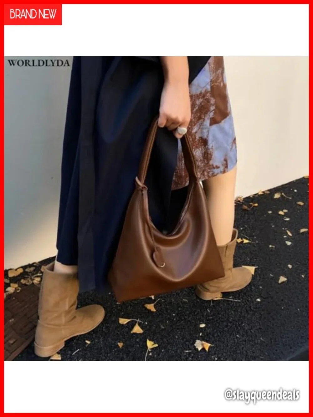 Vegan Leather Slouchy Hobo Shoulder Bag Crescent Tote Lightweight